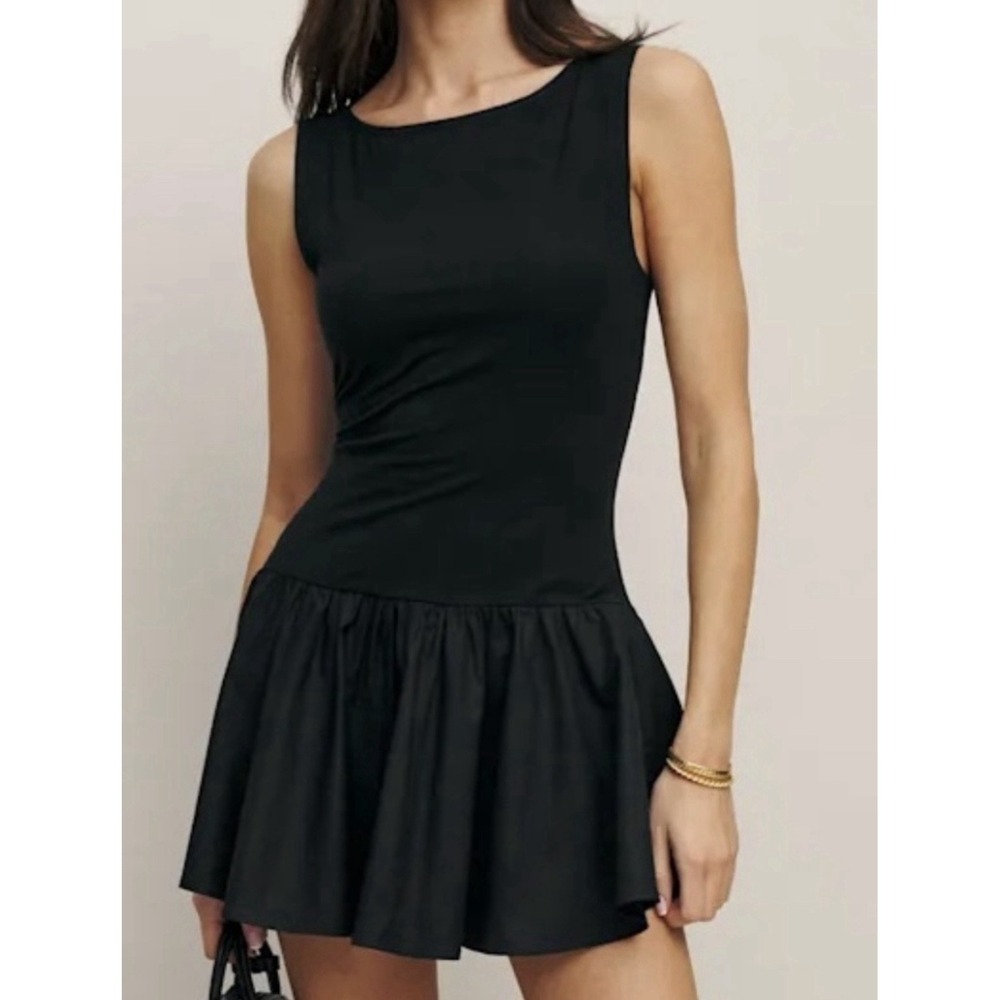 Reformation Defina Black Sleeveless Drop-Waist Dress Small S